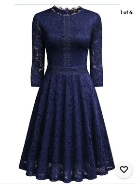 MISSMAY Women's Vintage Full Lace Contrast 3/4 Sleeve Big Swing A-Line Dress L